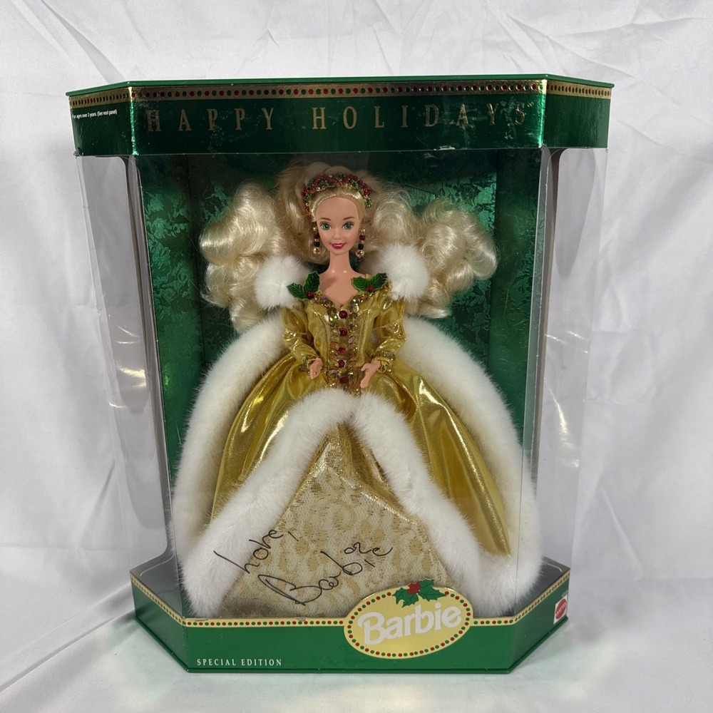 Vintage 1994 Happy Holidays Barbie Doll Golden Dress Mattel 12155 Special Ed